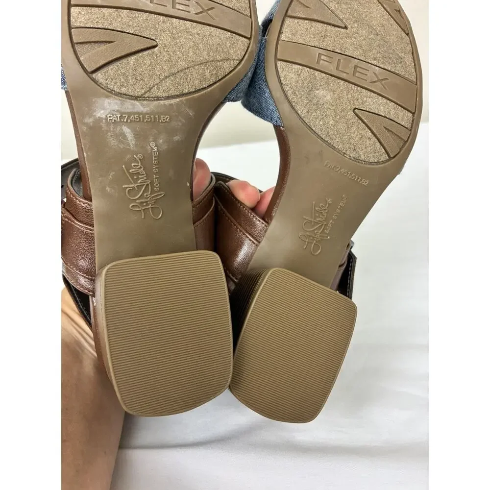 Life Stride Women’s Rache Brown/Blue Women's Heel Sandals Shoes 8.0 M